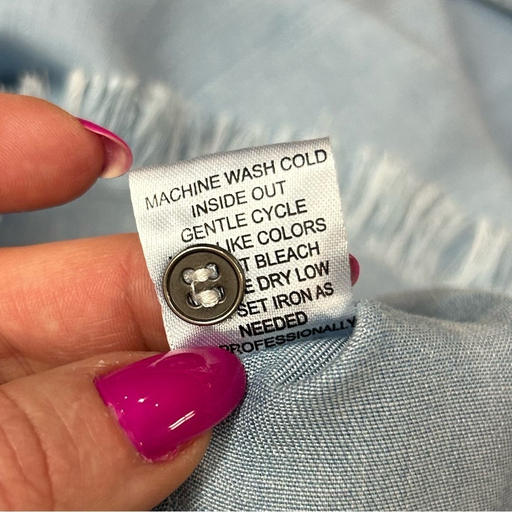 Hester & Orchard Light Wash Chambray Tunic Dress Frayed Hem Size L - Picture 7 of 12